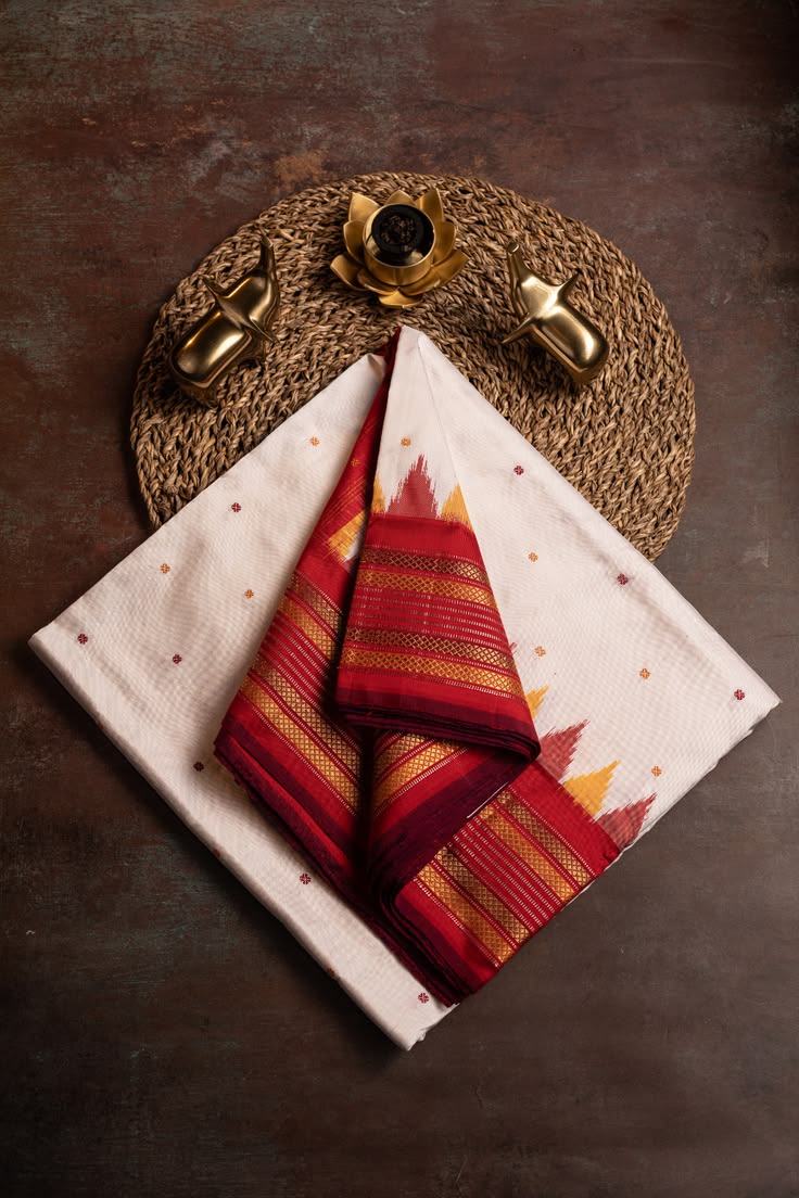 Pure Kanjivaram Silk Saree in Mustard Gold with Deep Red Border