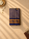 Dusty Blue Grey Chettinad Cotton Saree with Navy Paisley Border