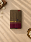 Moss Brown Chettinad Cotton Saree with Wine Border
