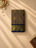 Olive Brown Chettinad Cotton Saree with Navy and Gold Border